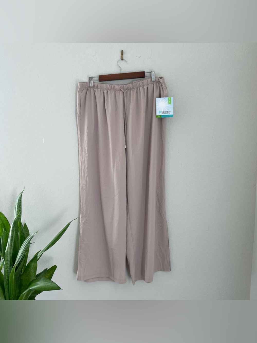 Coolibar Tan Petra Wide Leg Pants UPF Sun Protection Size XL Split Hem